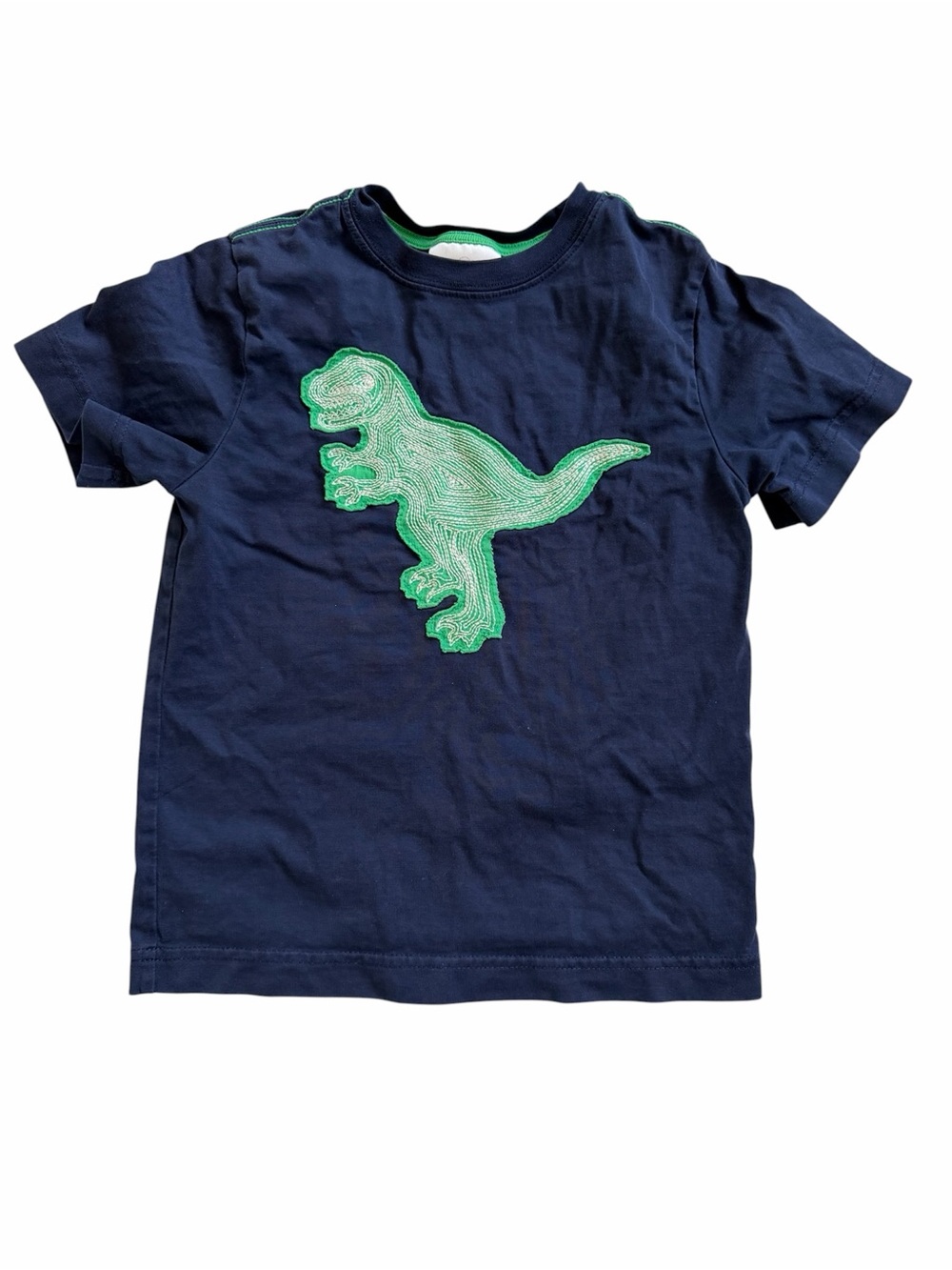 Hanna Andersson Navy Tee with Green Dino Applique